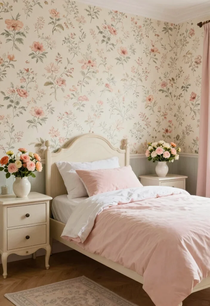 16 Kids Bedroom Wallpaper Texture Ideas: Fun and Playful - 9. Vintage Floral Charm 1