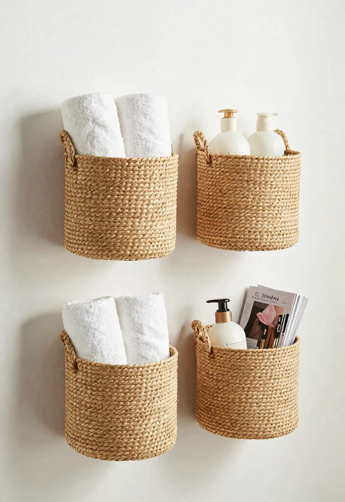 16 Small Bathroom Vanity Storage Ideas That Maximize Space - 5. Wall-Mounted Baskets 1