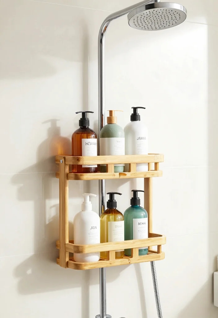 16 Small Bathroom Vanity Storage Ideas That Maximize Space - 7. Eco-Friendly Shower Caddy 1