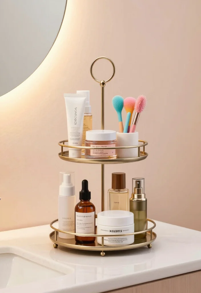 16 Small Bathroom Vanity Storage Ideas That Maximize Space - 8. Tiered Stands for Small Essentials 1