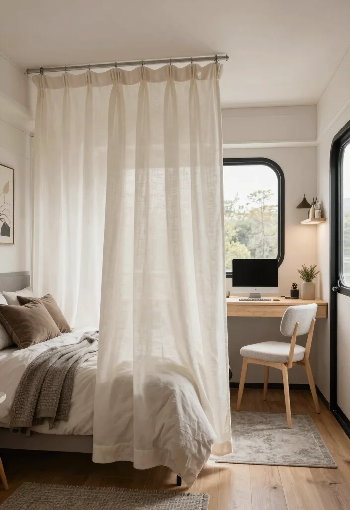 16 Tiny House Bedroom Ideas for Smart, Cozy Living - 13. Use of Space Dividers 1