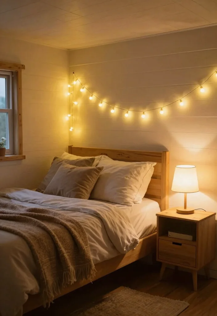 16 Tiny House Bedroom Ideas for Smart, Cozy Living - 15. Warm Lighting Accessories 1