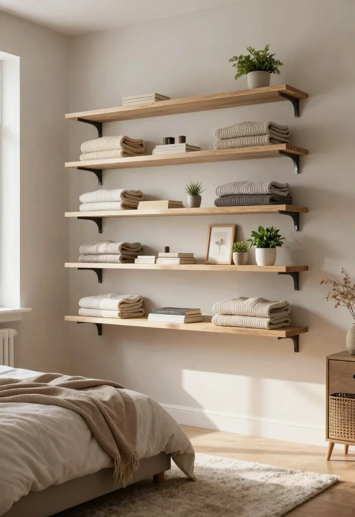 16 Wardrobe Design for Small Bedroom Ideas Smart Storage - 1. Floating Wardrobe Shelves 1