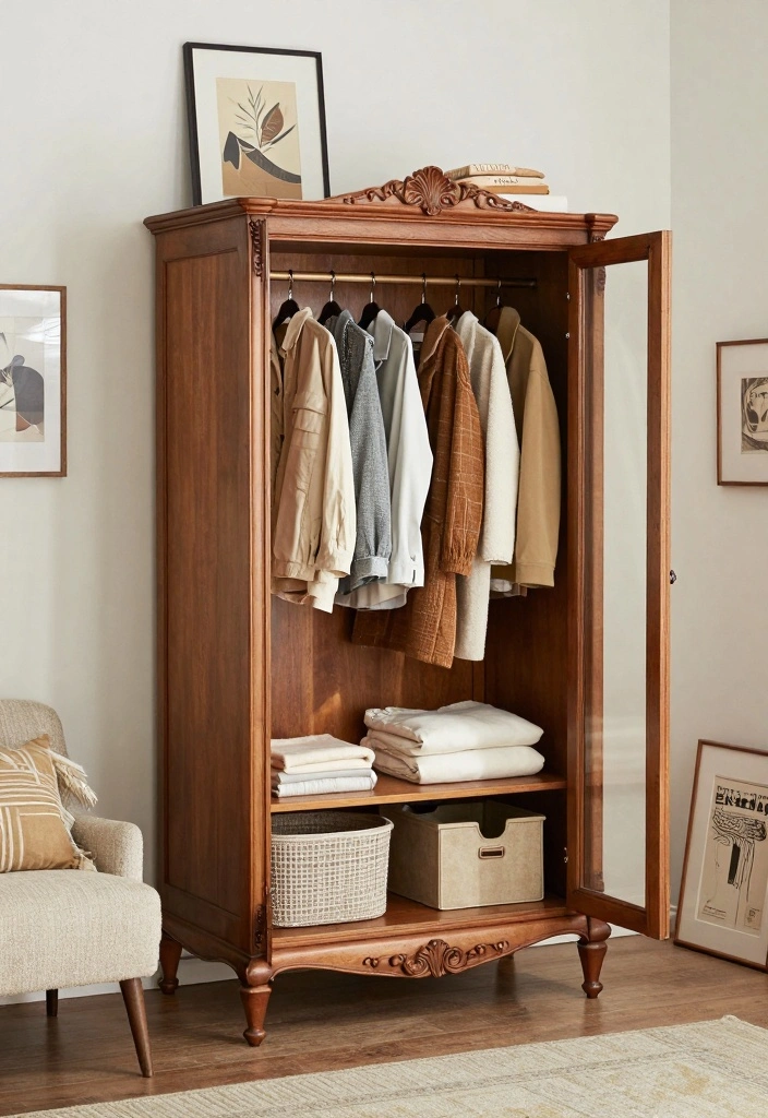 16 Wardrobe Design for Small Bedroom Ideas Smart Storage - 10. Vintage Style Wardrobe with Charm 1