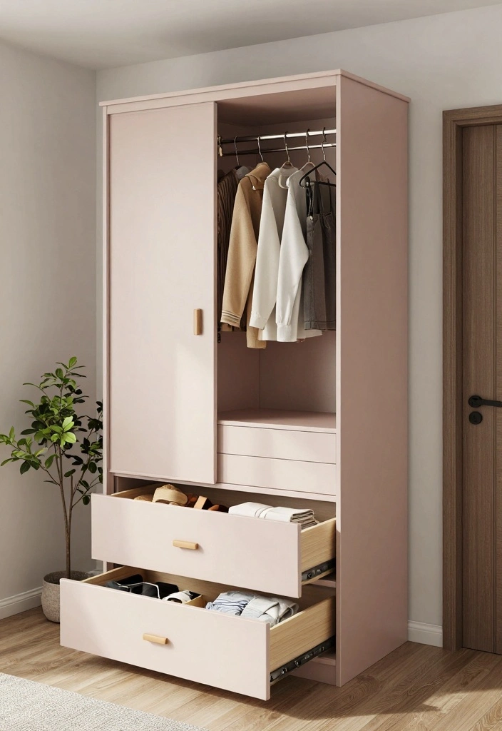 16 Wardrobe Design for Small Bedroom Ideas Smart Storage - 5. Vertical Wardrobe with Pull-Out Drawers 1