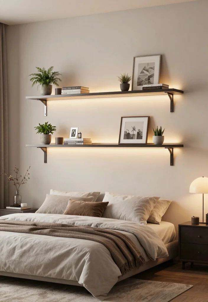 17 Bedroom Wall Decor Above Bed Ideas Balanced Stylish Focus - 2. Floating Shelves with Decor 1