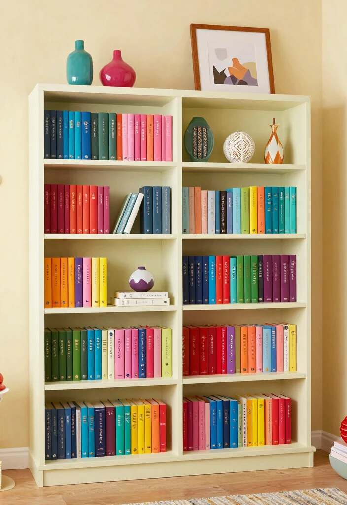 17 Book Shelf Ideas Bedroom Wall: Stylish & Practical Storage - 10. Color-Blocked Bookshelves: Fun and Playful 1