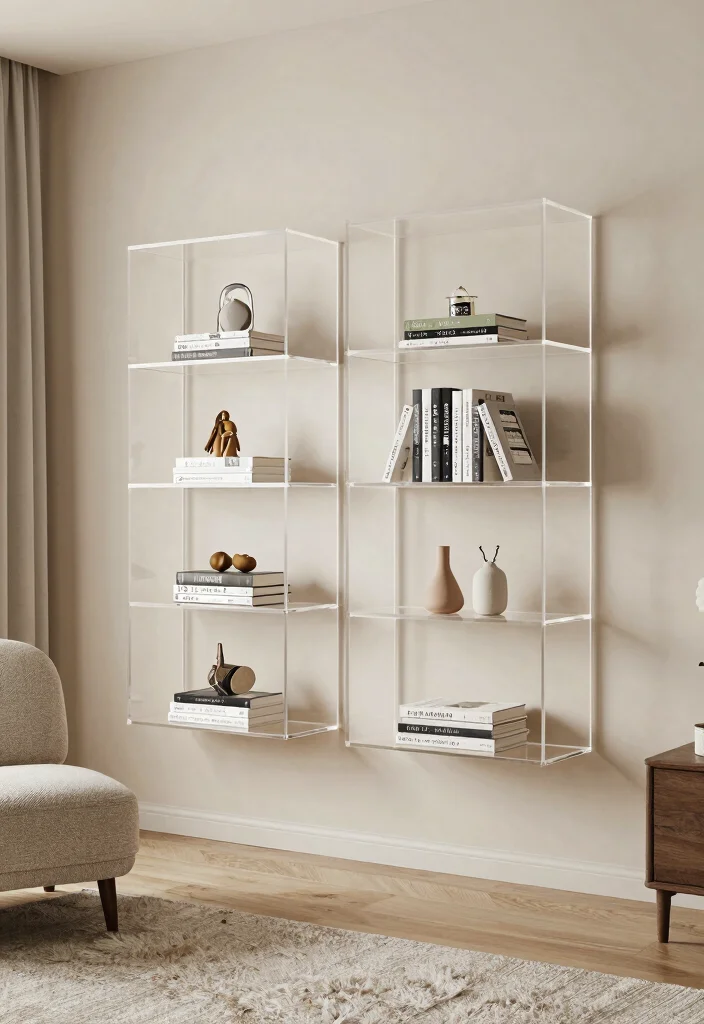 17 Book Shelf Ideas Bedroom Wall: Stylish & Practical Storage - 16. Transparent Shelving: An Airy Feel 1