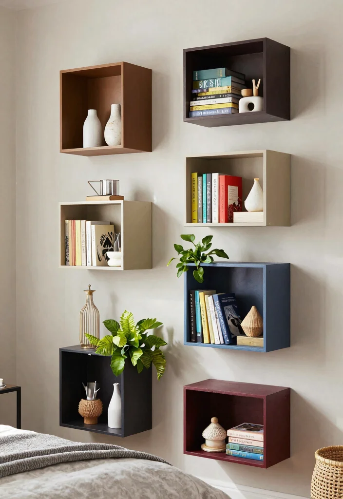 17 Book Shelf Ideas Bedroom Wall: Stylish & Practical Storage - 4. Box Shelves: Modular Storage 1