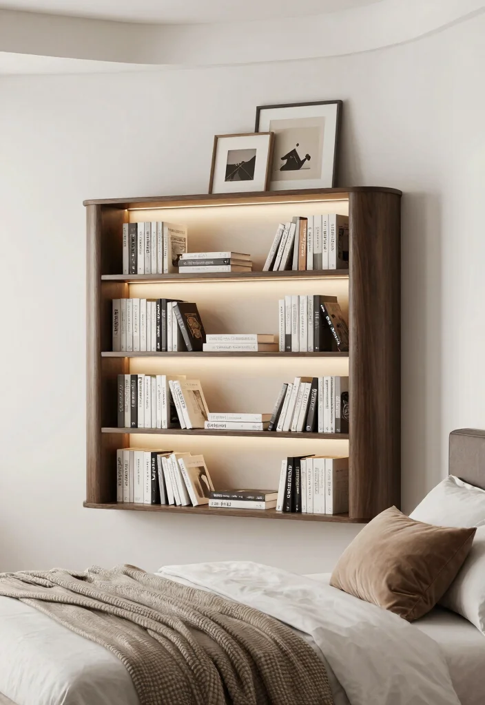 17 Book Shelf Ideas Bedroom Wall: Stylish & Practical Storage - 5. Bookcase with a Twist: Curved Designs 1