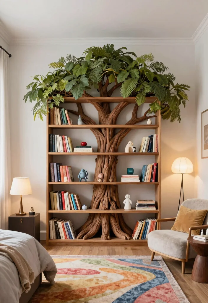 17 Book Shelf Ideas Bedroom Wall: Stylish & Practical Storage - 7. Artistic Bookshelf: A Canvas for Creativity 1