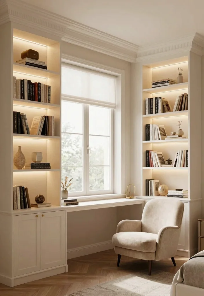 17 Book Shelf Ideas Bedroom Wall: Stylish & Practical Storage - 8. Built-in Bookshelves: Integrated Elegance 1