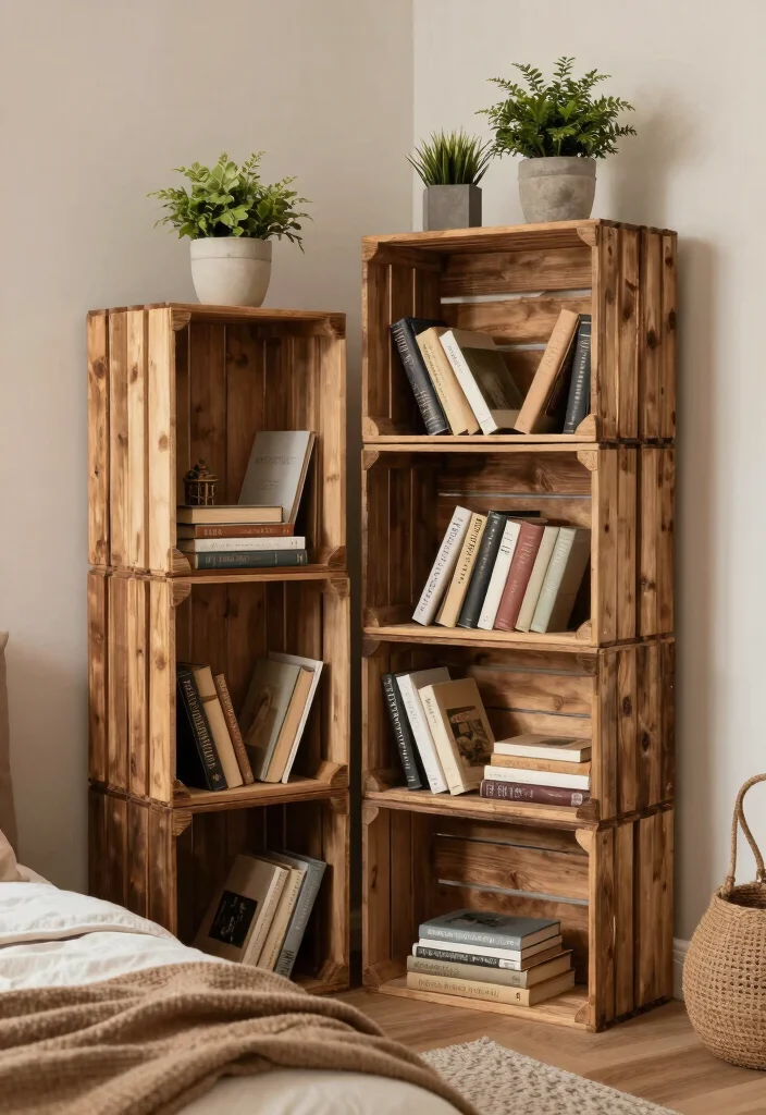 17 Book Shelf Ideas Bedroom Wall: Stylish & Practical Storage - 9. Repurposed Materials: Eco-Friendly Shelves 1