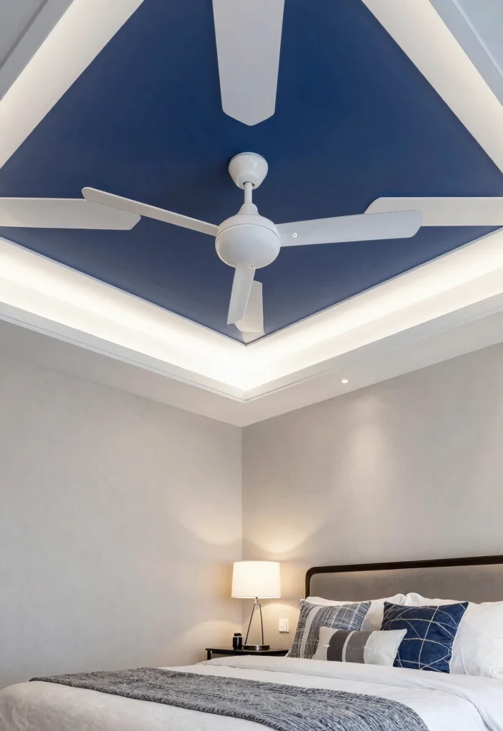 17 False Ceiling Bedroom With Fan Ideas Stylish Comfort - 1. Geometric Patterns for a Modern Twist 1