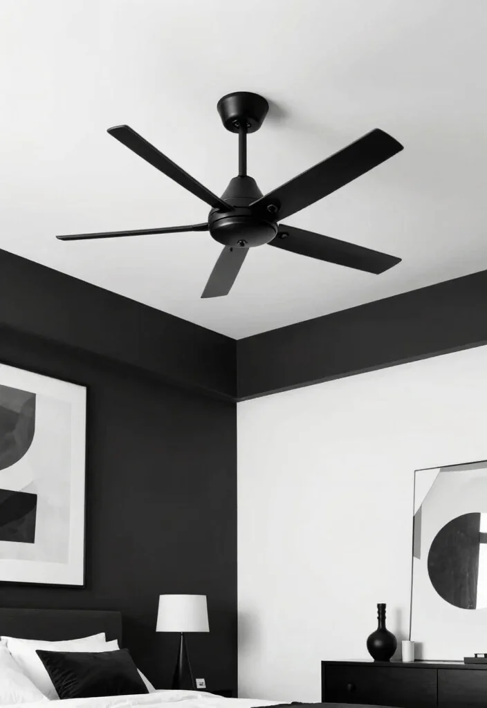 17 False Ceiling Bedroom With Fan Ideas Stylish Comfort - 12. Contemporary Black and White Contrast 1