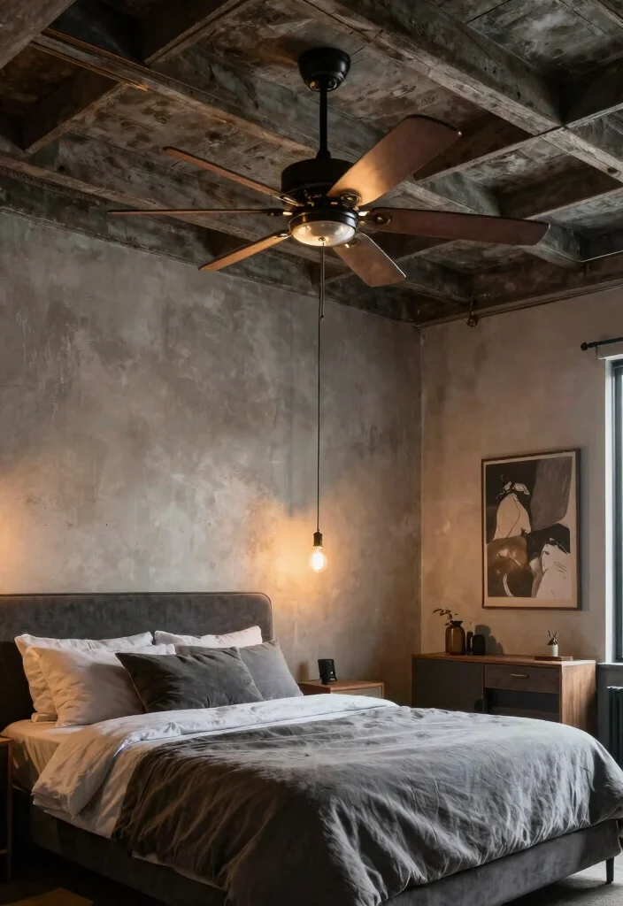 17 False Ceiling Bedroom With Fan Ideas Stylish Comfort - 8. Industrial Chic with Exposed Elements 1