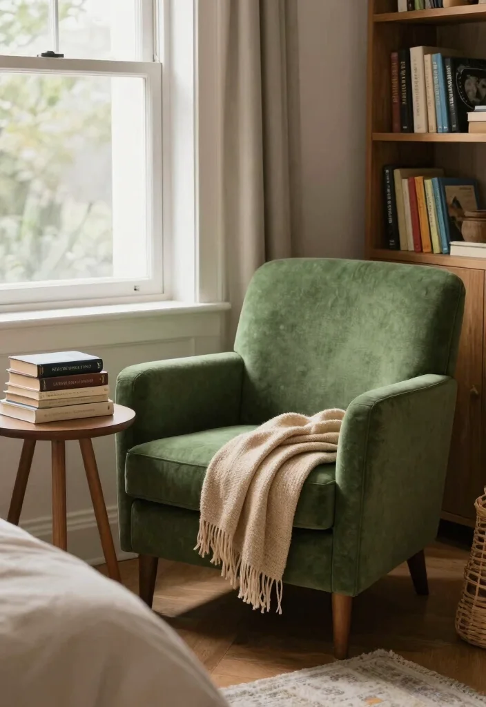 17 Green and Beige Bedroom Ideas: Calm Natural Harmony - 10. Cozy Reading Nook 1