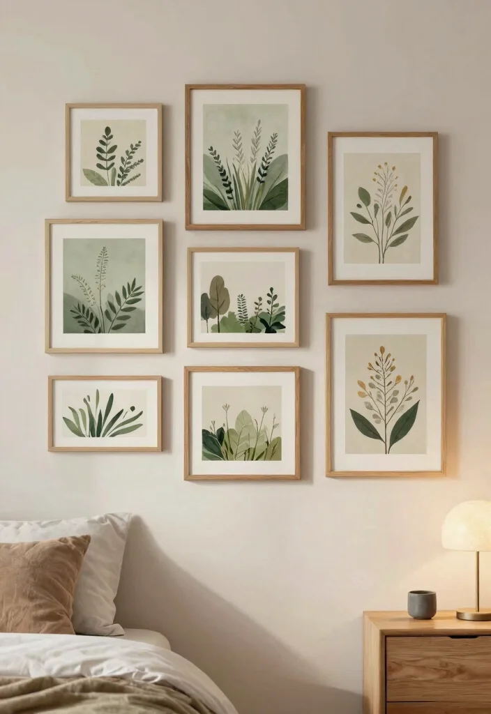 17 Green and Beige Bedroom Ideas: Calm Natural Harmony - 7. Soothing Artwork and Decor 1