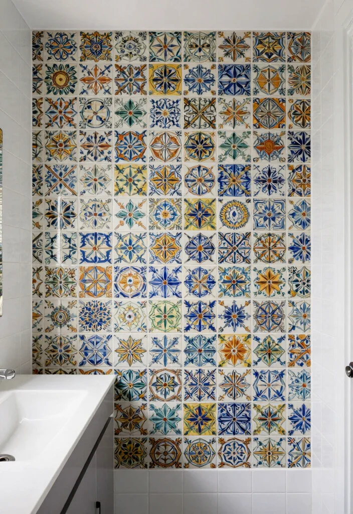 17 Master Bathroom Tile Floor Ideas For Dream Spaces - 10. Artistic Hand-Painted Tiles 1