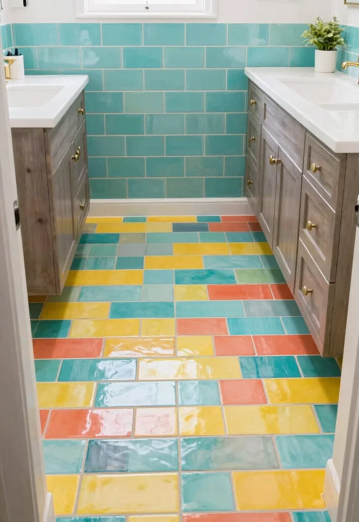 17 Master Bathroom Tile Floor Ideas For Dream Spaces - 14. Colorful Subway Tiles 1