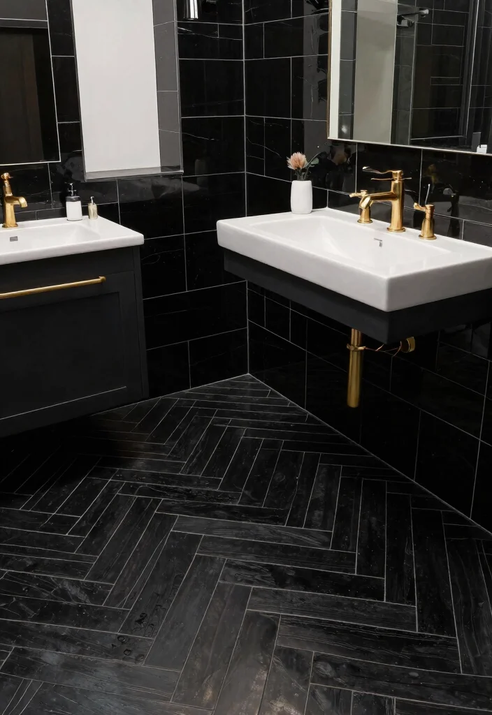 17 Master Bathroom Tile Floor Ideas For Dream Spaces - 17. Bold Black Tiles 1
