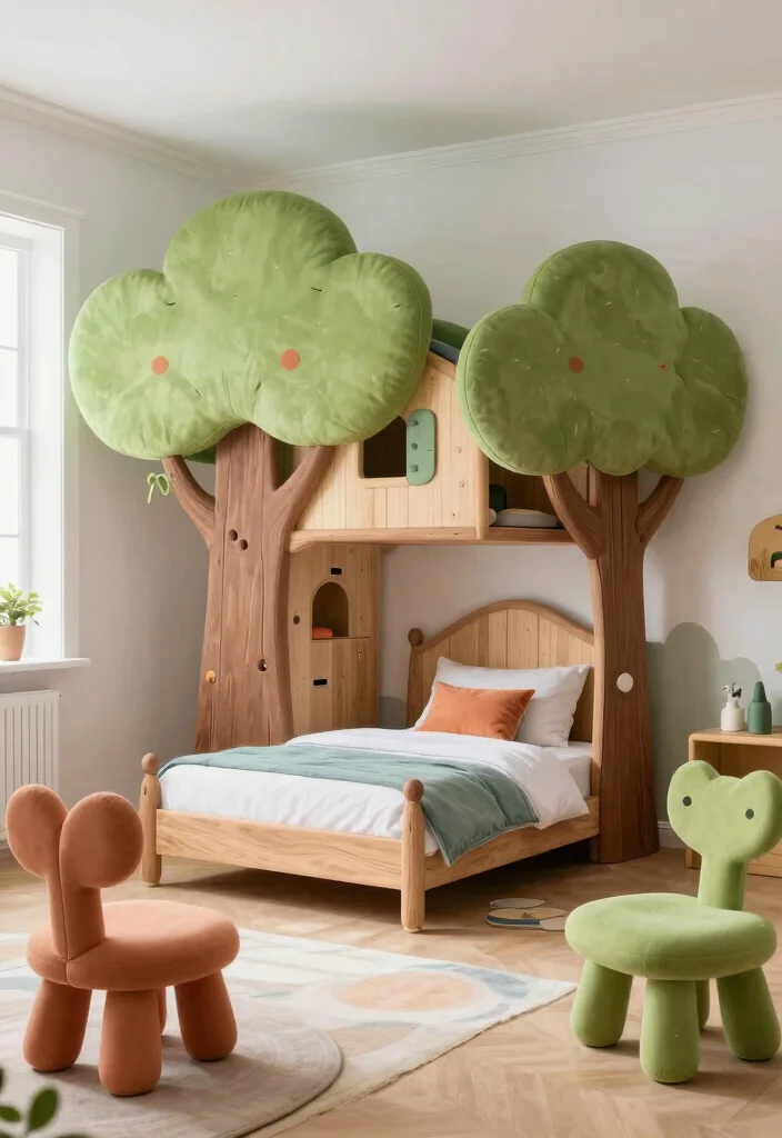 18 Enchanted Forest Bedroom Ideas: Magical Dreamy Escape - 16. Playful Furniture Shapes 1