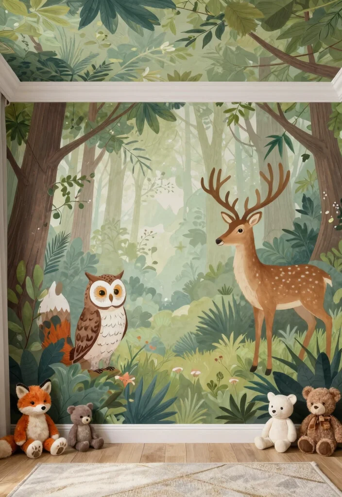 18 Enchanted Forest Bedroom Ideas: Magical Dreamy Escape - 2. Woodland Animal Wall Murals 1