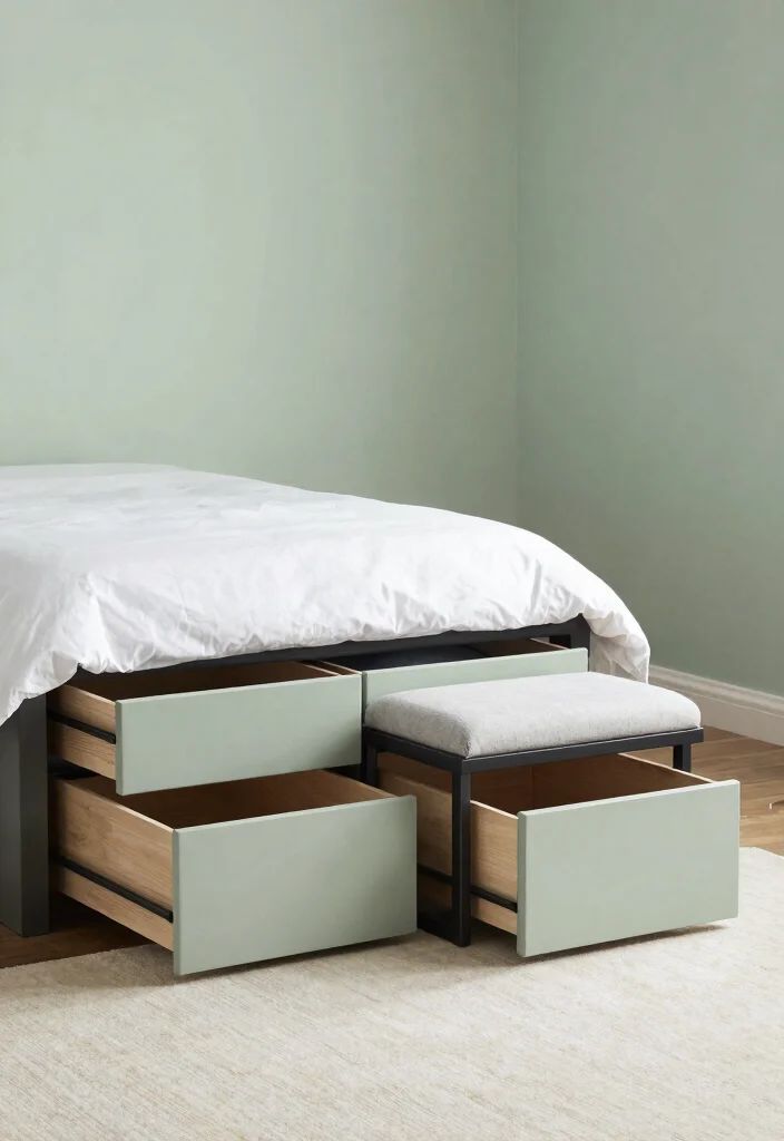 18 Sage Green Bedroom Aesthetic Ideas: Soft, Calm, and Trendy - 12. Sleek Storage Solutions 1