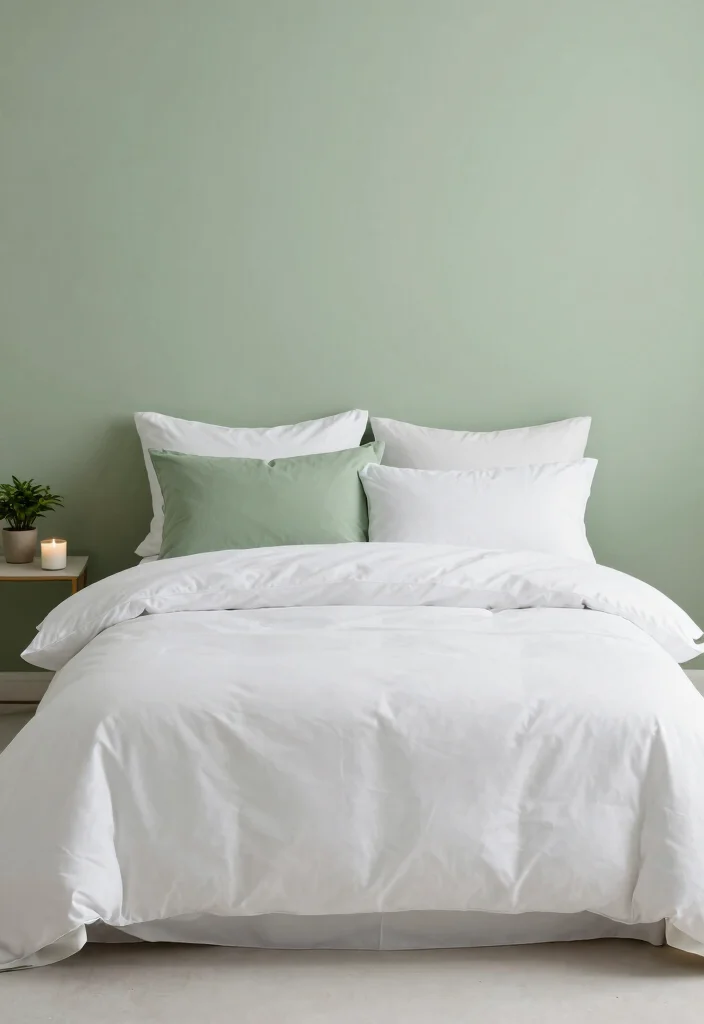 18 Sage Green Bedroom Aesthetic Ideas: Soft, Calm, and Trendy - 4. Minimalist Bedding 1