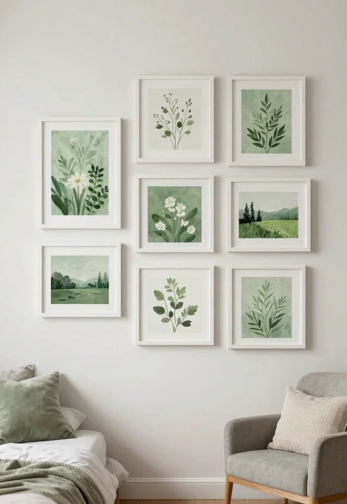 18 Sage Green Bedroom Aesthetic Ideas: Soft, Calm, and Trendy - 5. Soft Green Artwork 1