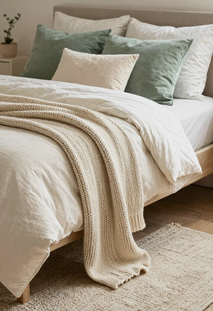 18 Sage Green Bedroom Aesthetic Ideas: Soft, Calm, and Trendy - 8. Cozy Textiles 1