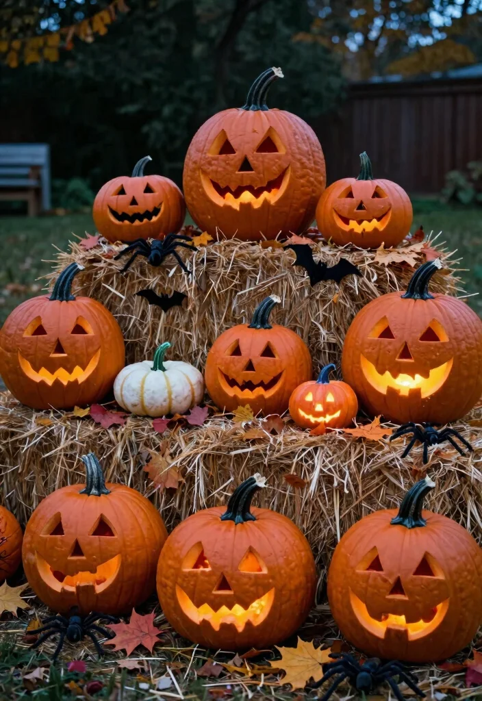 12 Backyard Halloween Party Decorations That Actually Scare Guests - 3. Sinister Pumpkin Patch 1