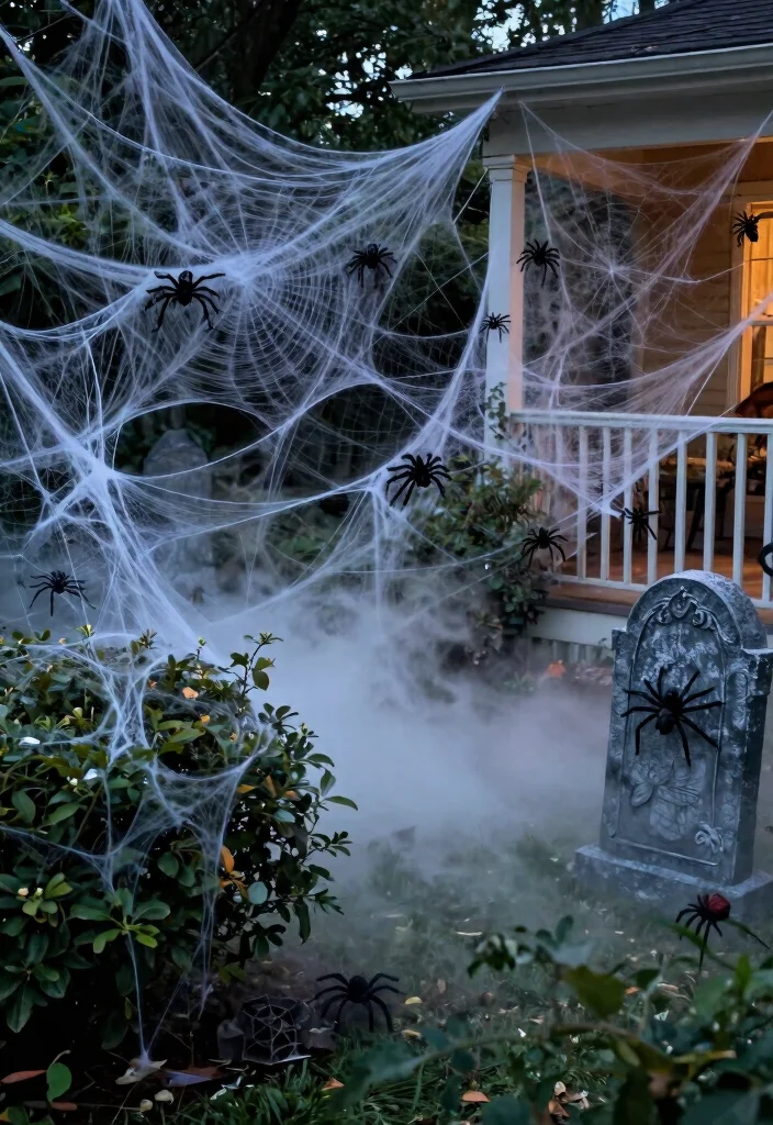 12 Backyard Halloween Party Decorations That Actually Scare Guests - 5. Creepy Cobwebs and Spiders 1