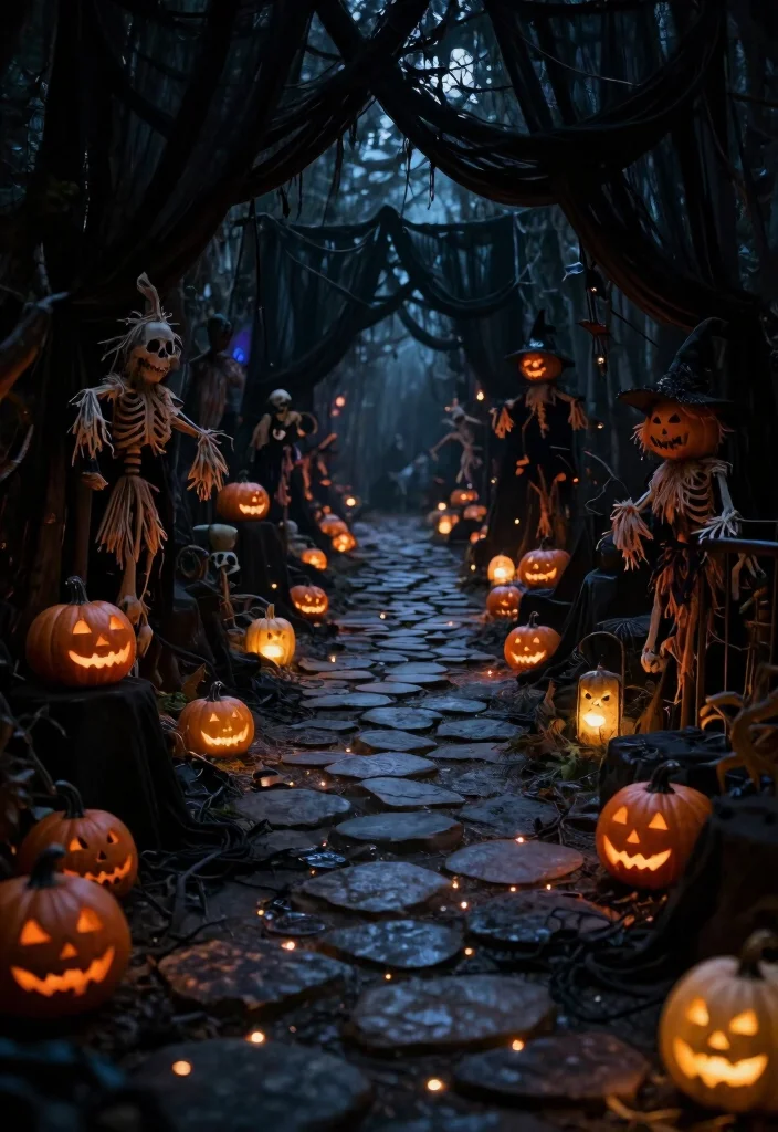 12 Backyard Halloween Party Decorations That Actually Scare Guests - 8. Haunted Pathway 1