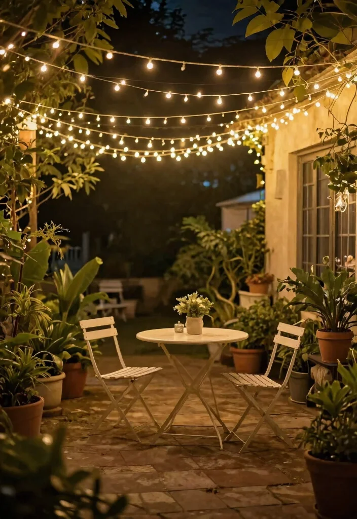 12 Cheap Patio Ideas on a Budget That Actually Look Expensive - 2. DIY String Light Canopy 1