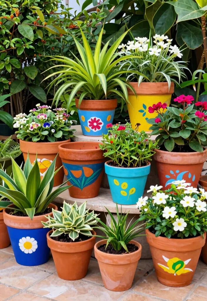 12 Cheap Patio Ideas on a Budget That Actually Look Expensive - 7. Painted Terracotta Pots 1