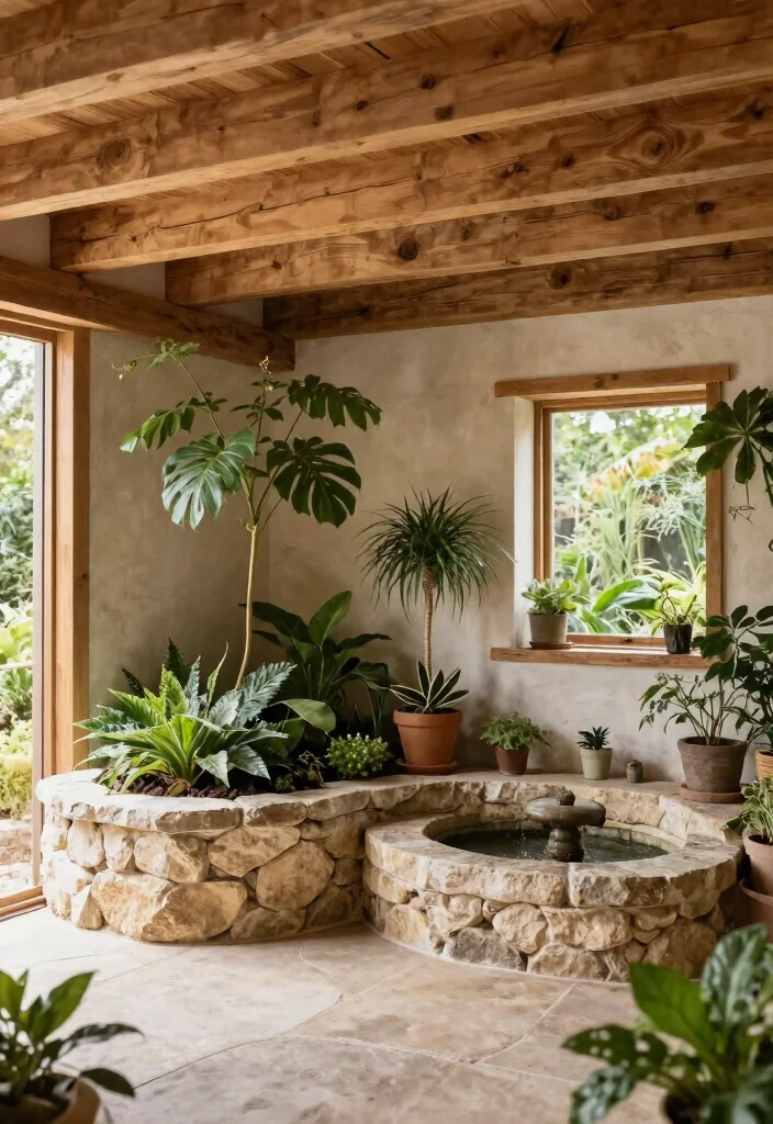 12 Fake Ceiling Beam Ideas That Add Height Without Structural Work - 10. Combining Beams with Natural Elements 1