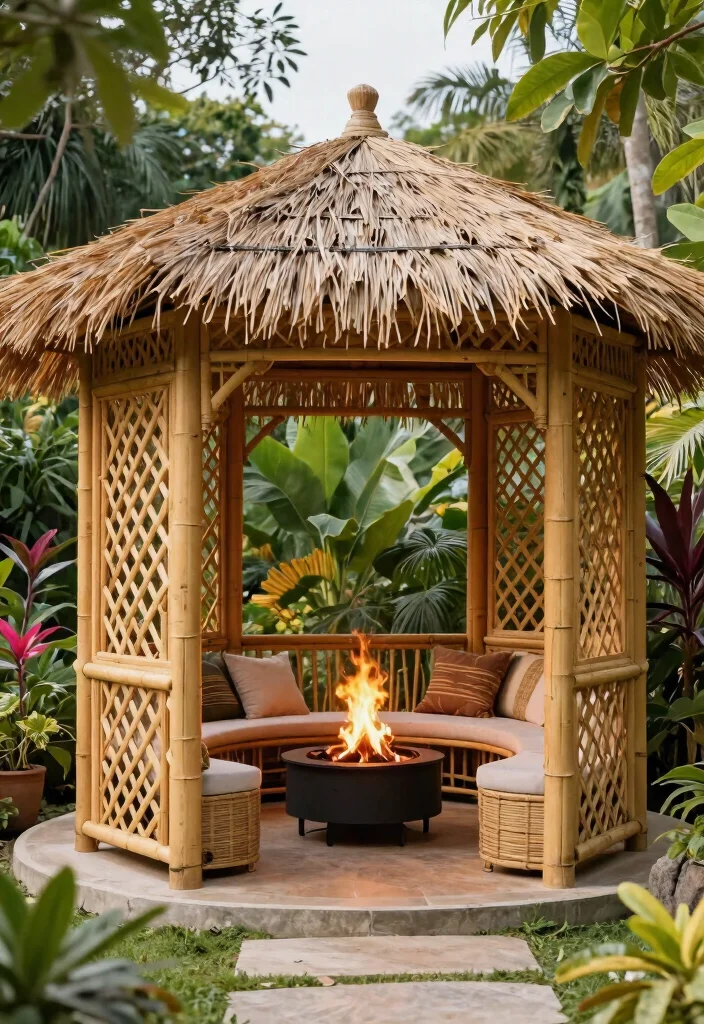 12 Fire Pit Canopy Ideas That Vent Smoke and Stay Safe - 10. Eco-Friendly Bamboo Gazebo 1