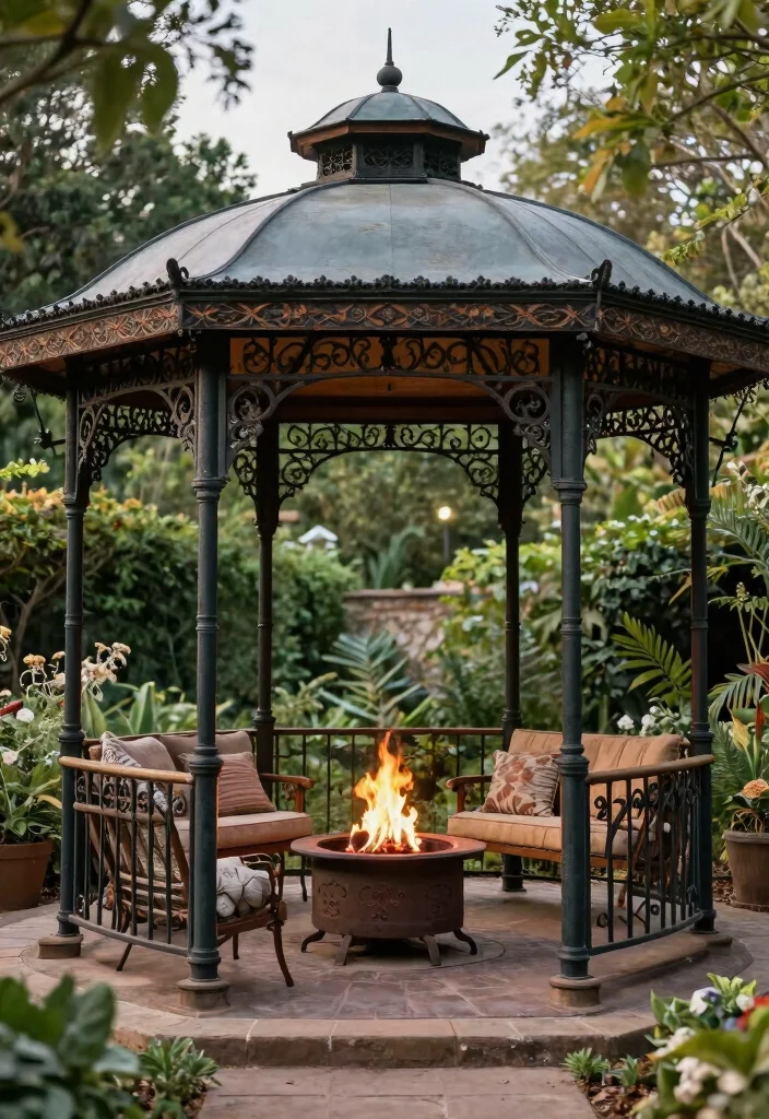 12 Fire Pit Canopy Ideas That Vent Smoke and Stay Safe - 11. Vintage-Style Fire Pit Structure 1