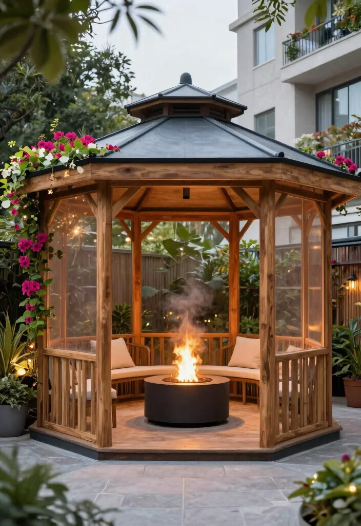 12 Fire Pit Canopy Ideas That Vent Smoke and Stay Safe - 2. Hexagonal Canopy Structure 1