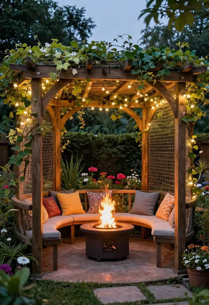 12 Fire Pit Canopy Ideas That Vent Smoke and Stay Safe - 5. Pergola with Mesh Sides 1