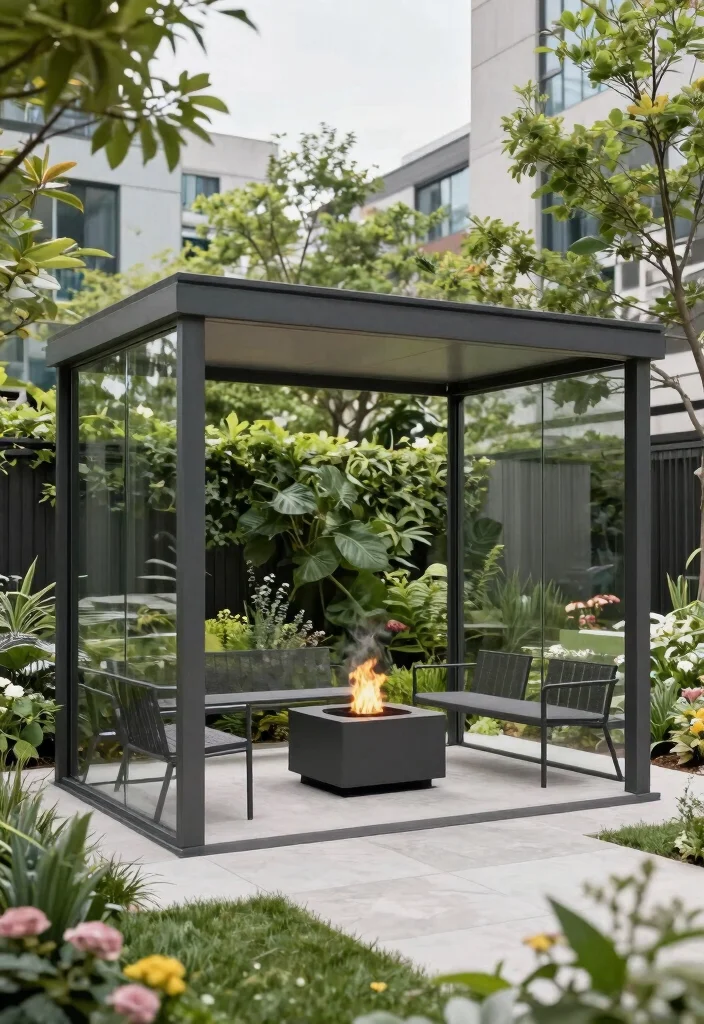 12 Fire Pit Canopy Ideas That Vent Smoke and Stay Safe - 6. Modern Minimalist Canopy 1
