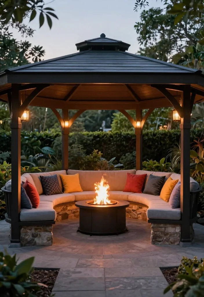 12 Fire Pit Canopy Ideas That Vent Smoke and Stay Safe - 7. Canopy with Built-in Seating 1