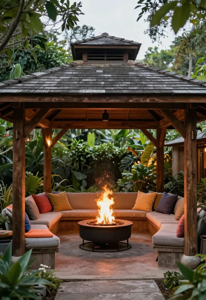 12 Fire Pit Canopy Ideas That Vent Smoke and Stay Safe - 8. Roofed Pavilion with Ventilation 1