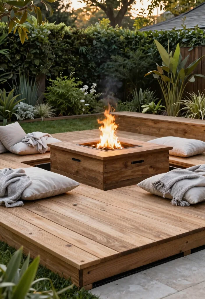 12 In Ground Fire Pit Ideas That Drain Fast After Rain - 11. Fire Pit with Sustainable Wood Decking 1