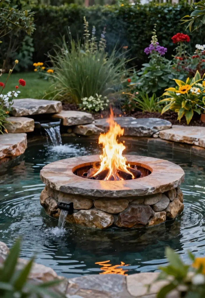 12 In Ground Fire Pit Ideas That Drain Fast After Rain - 5. Integrated Fire Pit and Water Feature 1