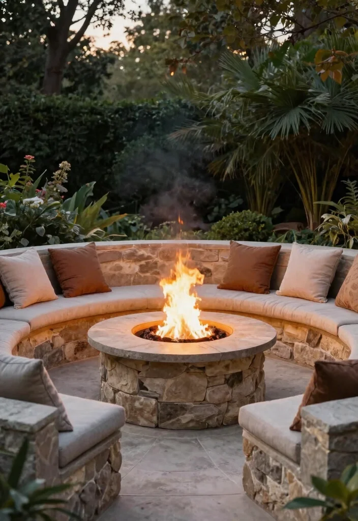 12 In Ground Fire Pit Ideas That Drain Fast After Rain - 9. Fire Pit with Built-In Seating 1