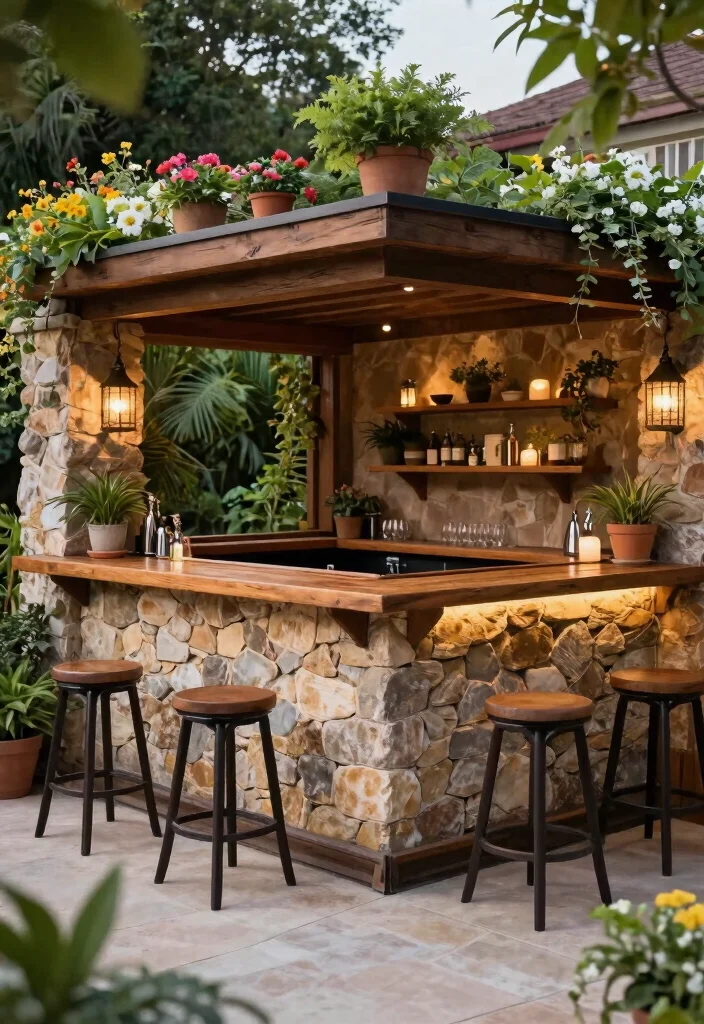 12 Outdoor Bar Counter Ideas That Don't Need a Full Build-Out - 11. Stone Wall Bar 1