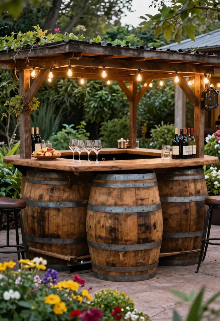 12 Outdoor Bar Counter Ideas That Don't Need a Full Build-Out - 4. Wine Barrel Bar 1