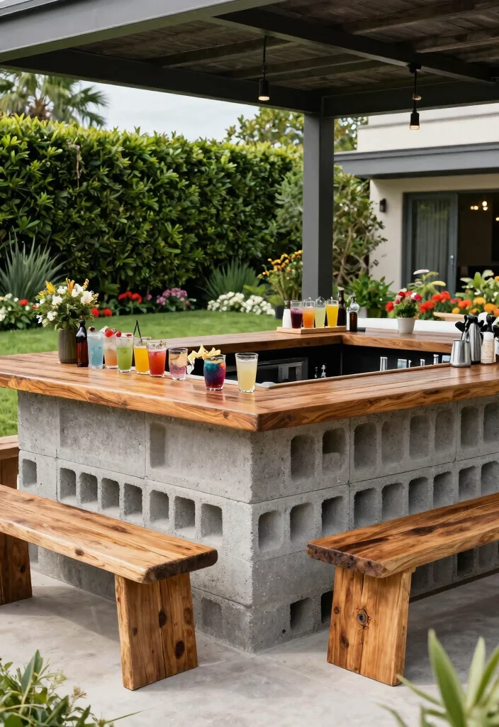 12 Outdoor Bar Counter Ideas That Don't Need a Full Build-Out - 5. Concrete Block Bar 1